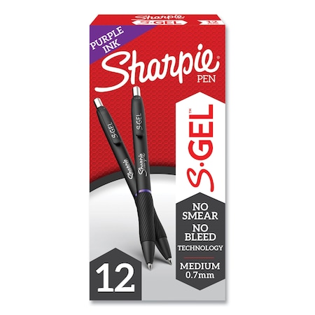Sharpie S-Gel High-Performance Gel Pen, Retractable, Medium 0.7 mm, Purple Ink, Black Barrel, PK12 PK 2126235